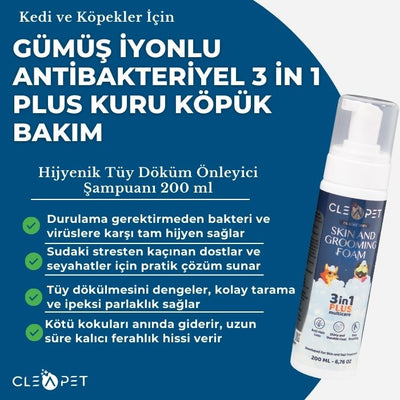Tüy Dökülme Önleyici Nano Kuru Köpük Şampuan Kedi & Köpek – 200 ml
