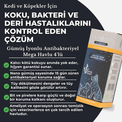 Nano Gümüş İyonlu Antibakteriyel Mega Bakım Havlusu  4'lü- Kedi ve Köpek