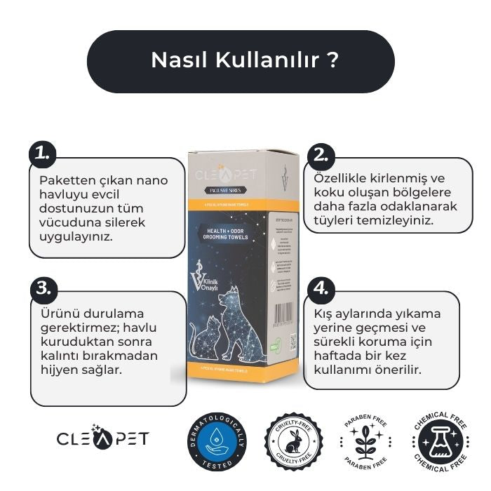 Nano Gümüş İyonlu Antibakteriyel Mega Bakım Havlusu  4'lü- Kedi ve Köpek