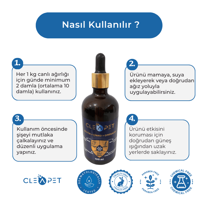 10'u 1 Arada Biotin Çinko Omega Damla 100ml - Tüy Dökülmesi Karşıtı-Kedi Köpek