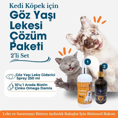 Göz Yaşı Leke Giderici 2’li Çözüm Paketi - Kedi Köpek Göz Çevresi Bakımı