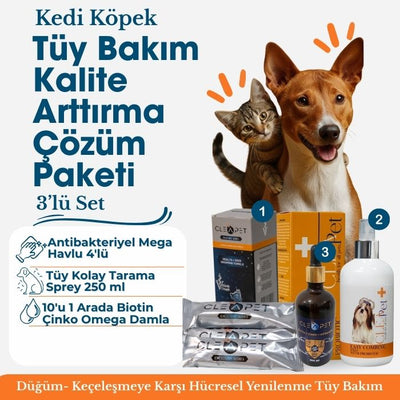 Kedi Köpek Tüy Bakım ve Kalite Arttırma 3’lü Set - Kolay Tarama Kiti