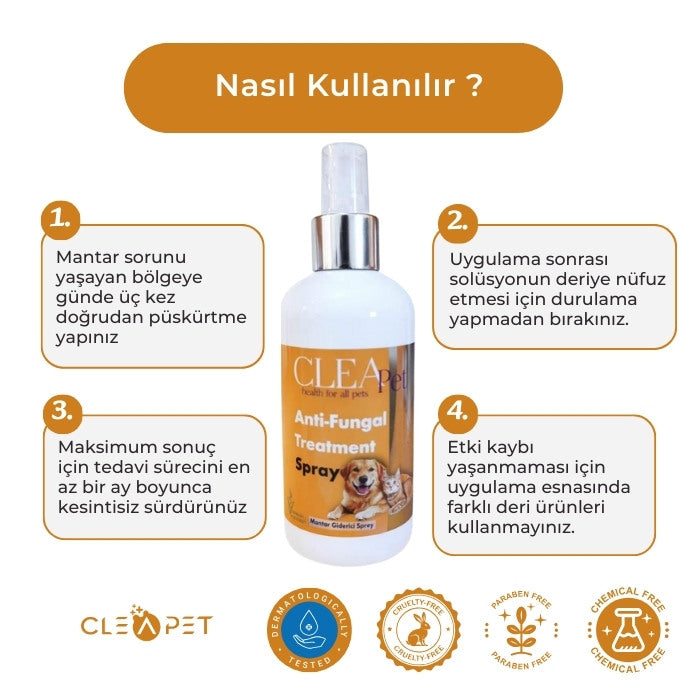 Mantar & Deri Onarım Spreyi 250ml - Probiyotik ve Nano Gümüş - Kedi Köpek