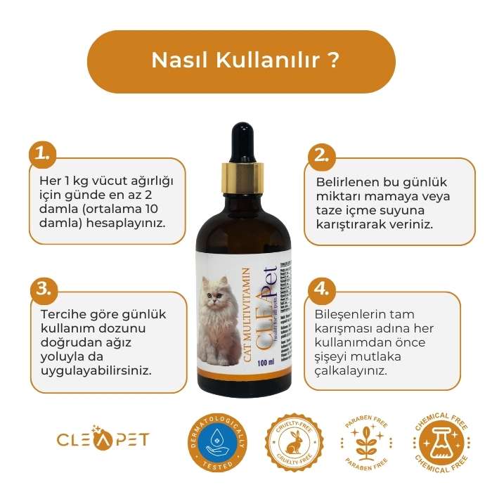 Kedi Multivitamin Destek Damla - Bağışıklık Güçlendirici - 100ml