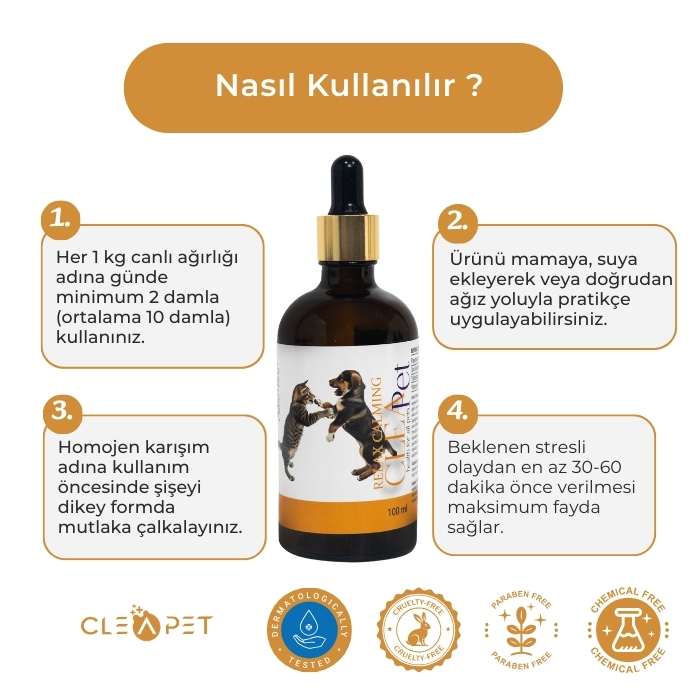 Kedi Köpek Sakinleştirici - Stres Önleyici Relax Damla - Bitkisel Formül 100ml