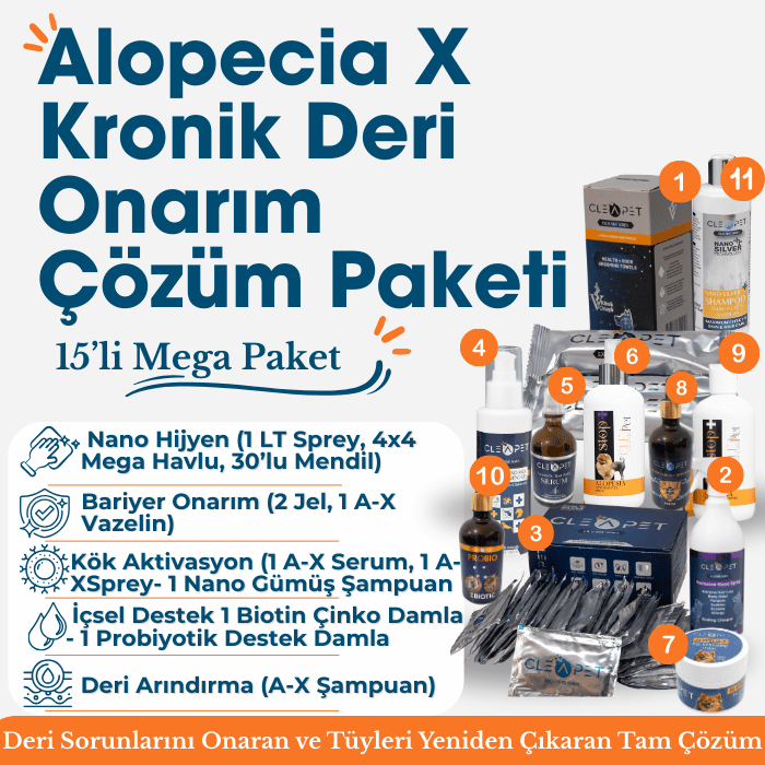 Alopecia X Deri Onarıcı Tüy Çıkarıcı Set 11'li- Veteriner Destekli Çözüm Paketi-Köpek