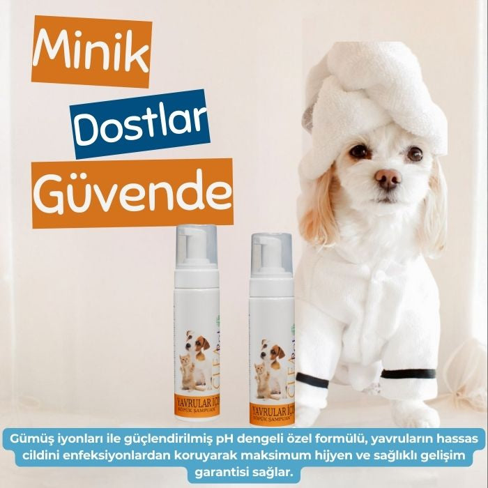 Yavru Kedi & Köpek İçin Nano Antibakteriyel Kuru Köpük Şampuan – 200 ml